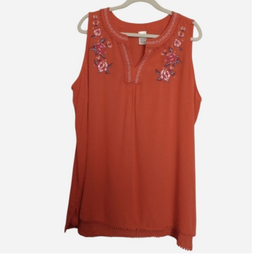 Terra & Sky Boho Embroidered Tunic Tank Top